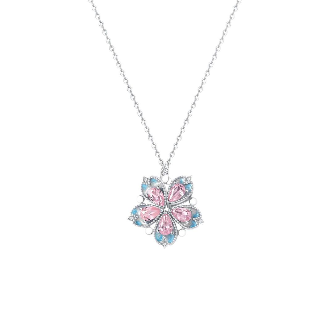 S925 Sterling Silver Starfish and Enamel Four-Leaf Clover Necklace – Elegant Summer Seaside Style for Women