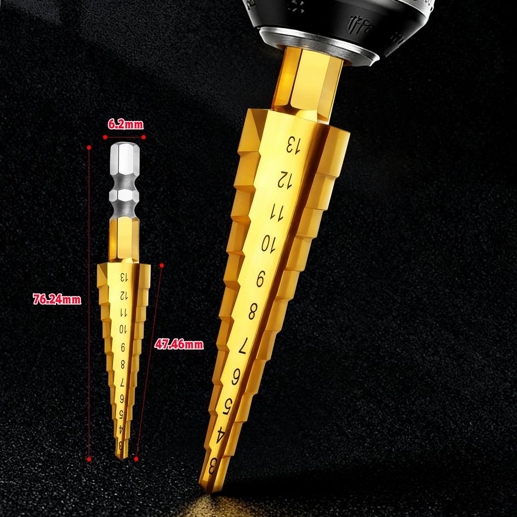 Zhihu Set of 8 Step Drills, Hexagonal Shank, 0.1 - 0.5 Inches (3 -