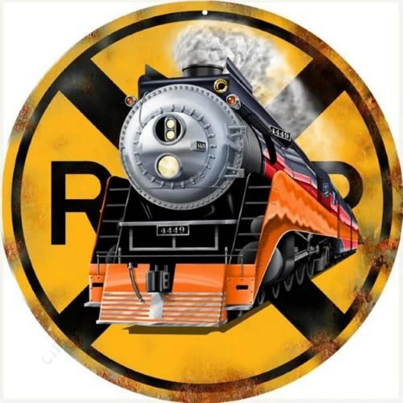 Vintage Round Train Tin Sign, Home Bar Cafe Garage Decor