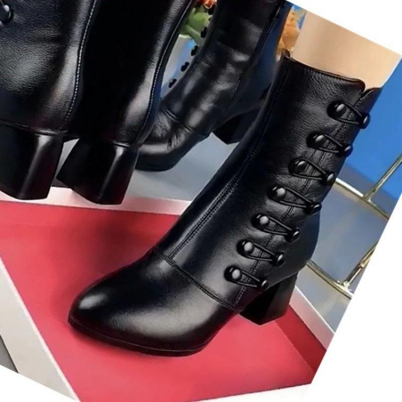 Měkké kožené krátké boty dámské podzimní a zimní módní střední podpatek střední výška holeně bavlněné boty sametové měkké podrážky mateřské krátké boty módní boty