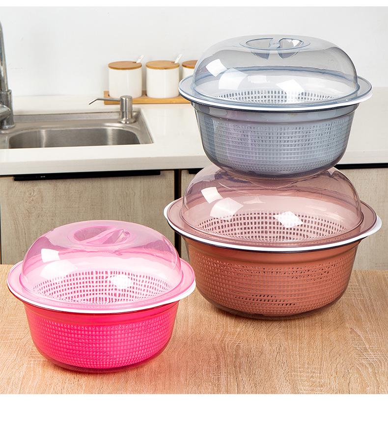 Large Kitchen Double-Layer Drain Basket with Lid for Fruit & Vegetable Washing and Storage
