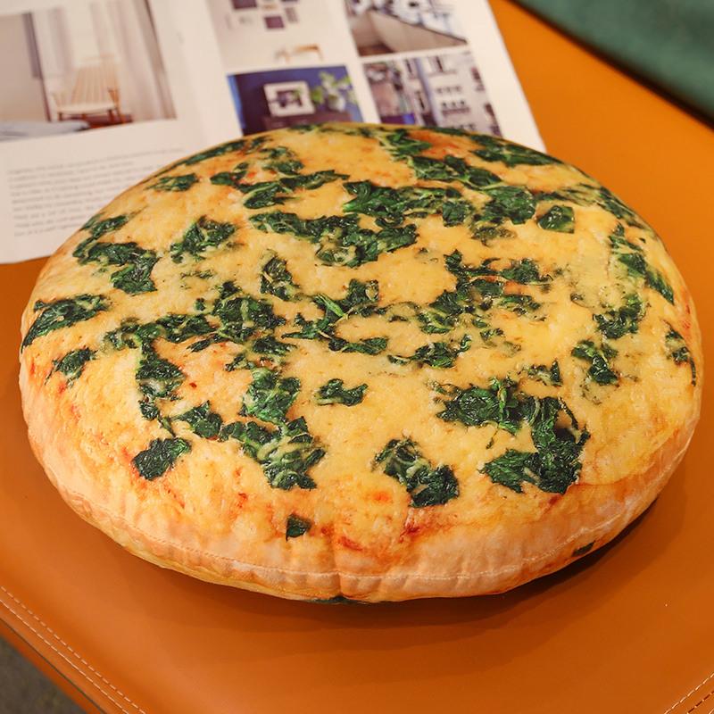 40/60cm Pizza Voedsel Pluche Kussen Gevuld Als Echt Rond Snack Kussen Schelp Met Rits Ham Spek Groene Unie Rundvlees Tomaat Decor