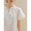 INMAN Women's Tie-Waist Ruffle Puff Sleeve Cotton Shirt