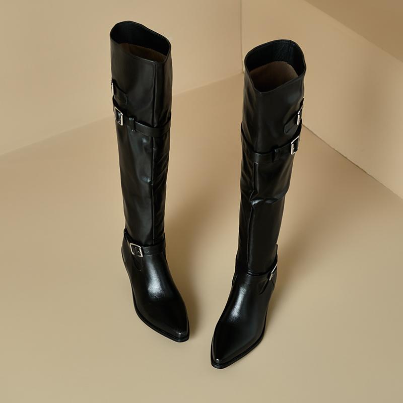 Dámské boty na nízkém podpatku podzim a zima nové evropské a americké na silném podpatku ve velkých velikostech římské střední kozačky