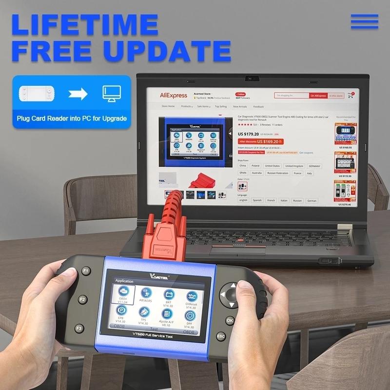 VDIAGTOOL VT600 Elite Car Diagnostic Scanner Engine ABS SRS EPB Oil Service Reset VT600e Auto Scan Tools 19 Lifetime Free Update