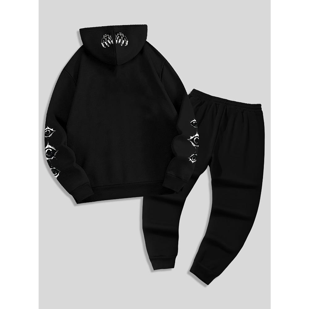 Men's Casual Set 2 Piece Printed Drawstring Pocket Hoodie and Sports Drawstring Pants Set, a Must Have for Fashionable Men