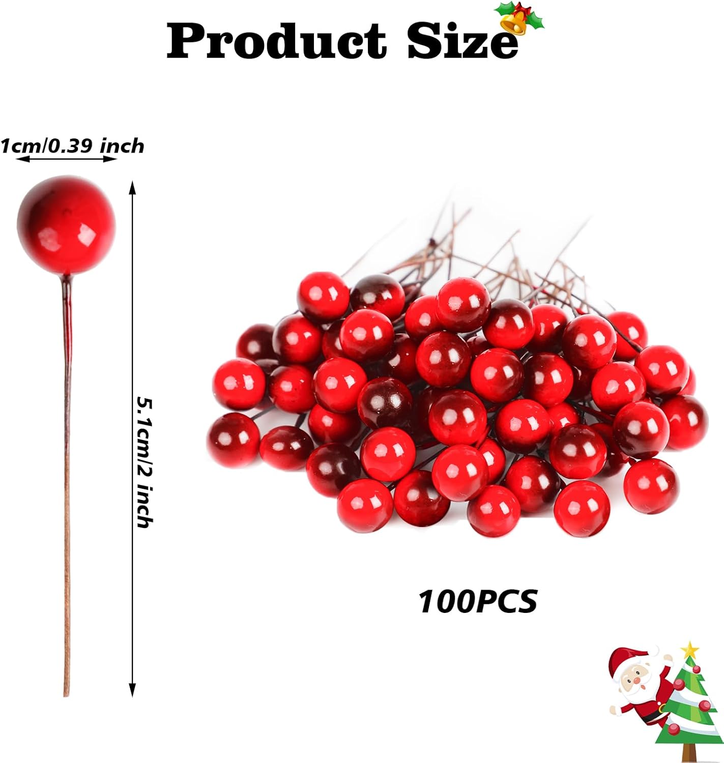 

100 Pcs Wine Red Artificial Holly Berries, 10mm Mini Christmas Decor with Wire Stems for Wreath, Tree & Table Centerpieces 0.6M