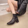 Short boots women's 2025 autumn and winter new square head thick heel middle heel Korean version sleeve versatile Martin commuter Chelsea boots