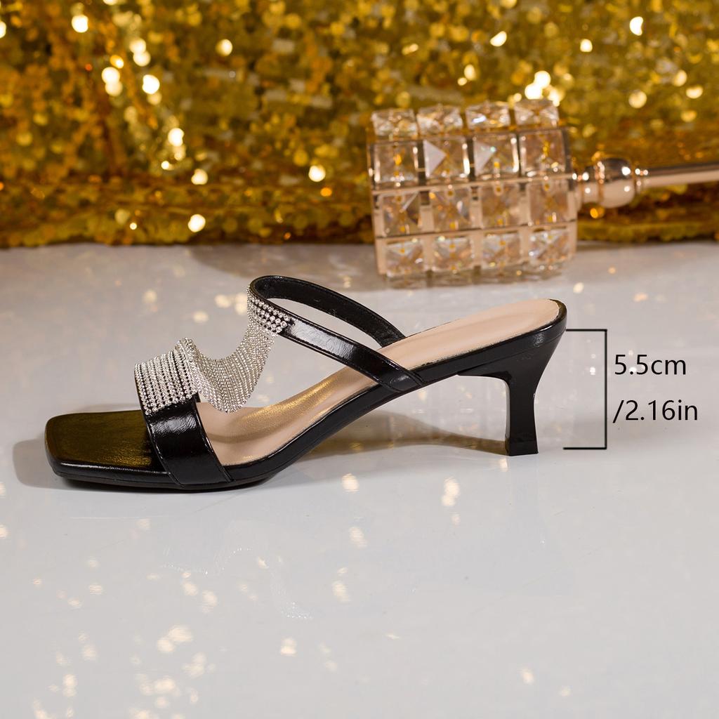 Classical demeanor, black cool slippers, women wear rhinestone wedges in summer, women pedal lazy shoes half-toe