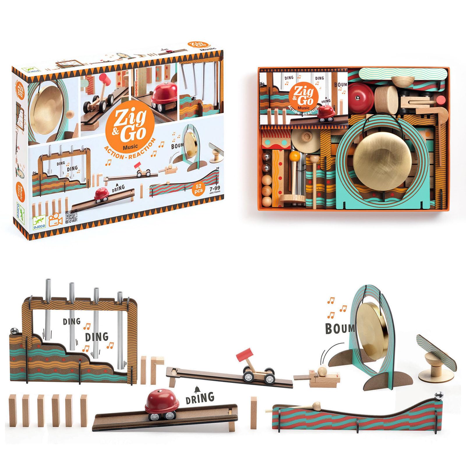 

DJECO Jig Go Musical Domino Wooden Educational Toy with Pythagora Bells and Focus Montessori Ages Boys and Elementary School Student Birthday