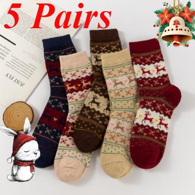 5 Paar Damen Herren Socken Weihnachtsgeschenk Socken Winter süße Wolle 3D Damen Verrückte Socken weibliche thermische dicke warme Tiersocken