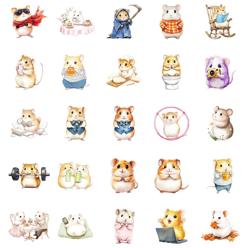 50 Kawaii Office Hamster Stickers Non-Repeating Waterproof Decorative Stickers Children'S Rewards Toy Stickers
