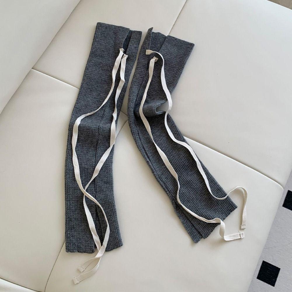 Fashion Y2K Lace Up Leg Warmers Bow Tie Foot Cover Knit Banding Leggings Hosiery Sweet Ballet Women's Stockings Women