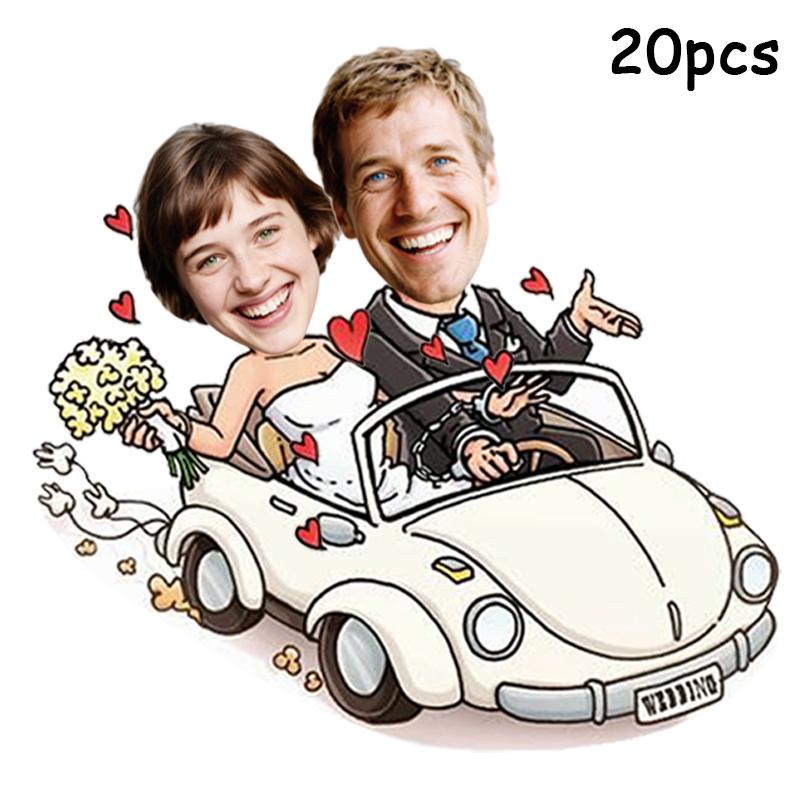 

20pcs Wedding Customizable Portrait Pattern Stickers Adult Gathering Parties White Sports Car Stickers Decoration 5cm