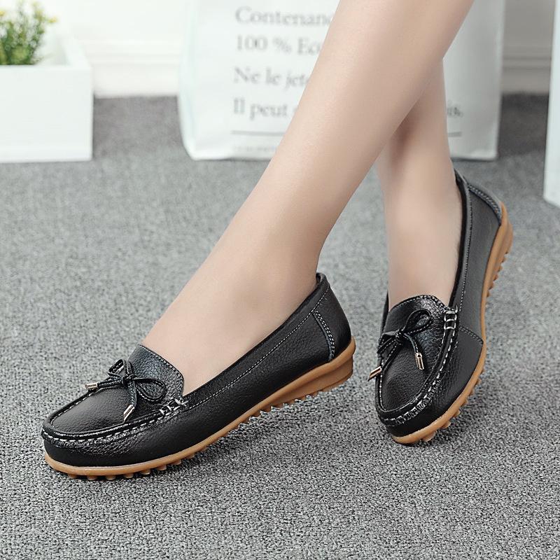 Leather shoes soft-soled women's shoes women's casual flats beef tendon sole one-pedal single shoes