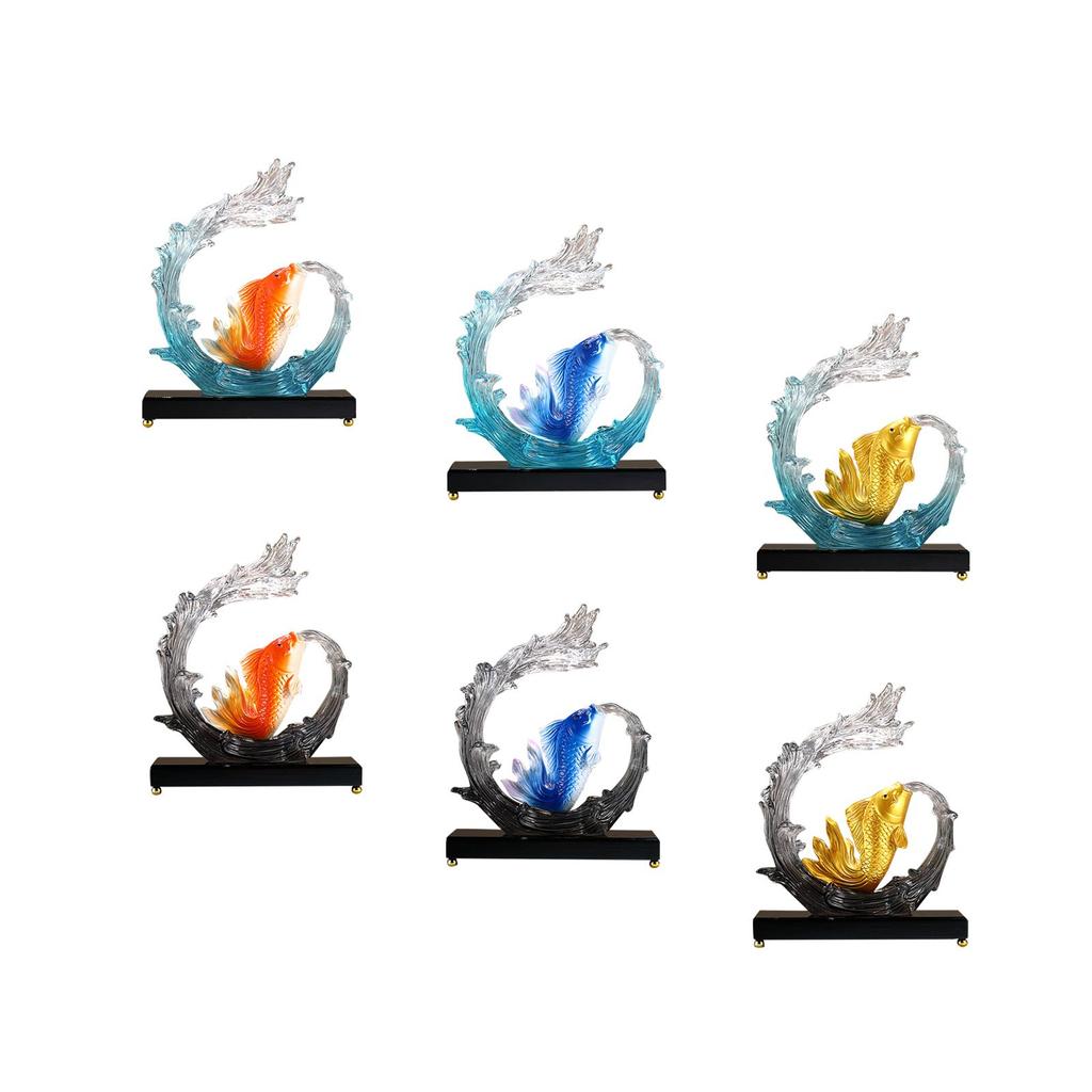 Carp Sculpture with Wave Tabletop Decor Wear Resistant Resin Carp Ornament for Cabinet Living Room Shop Collection Office