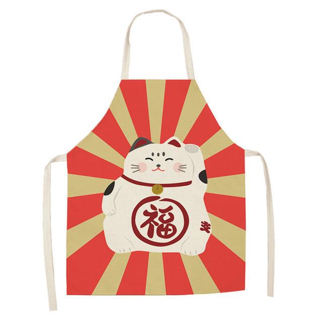 Japanese Lucky Cat Apron With Waterproof Linen Material For Kitchen Cooking And Baking