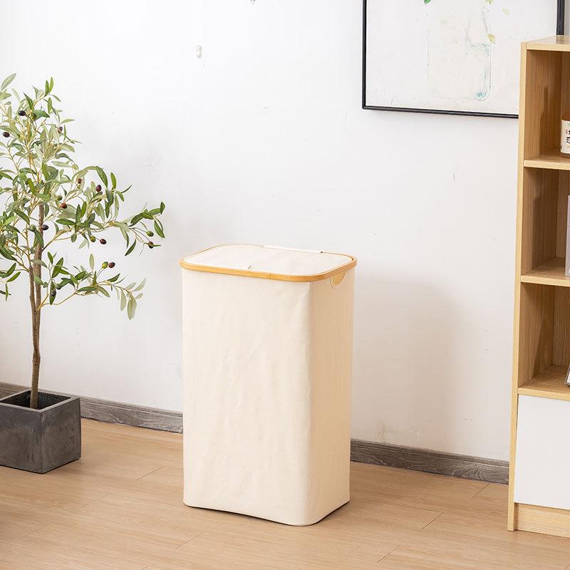 Bamboo Fabric Large Capacity Laundry Hamper with Lid - Foldable Storage Basket for Dirty Clothes