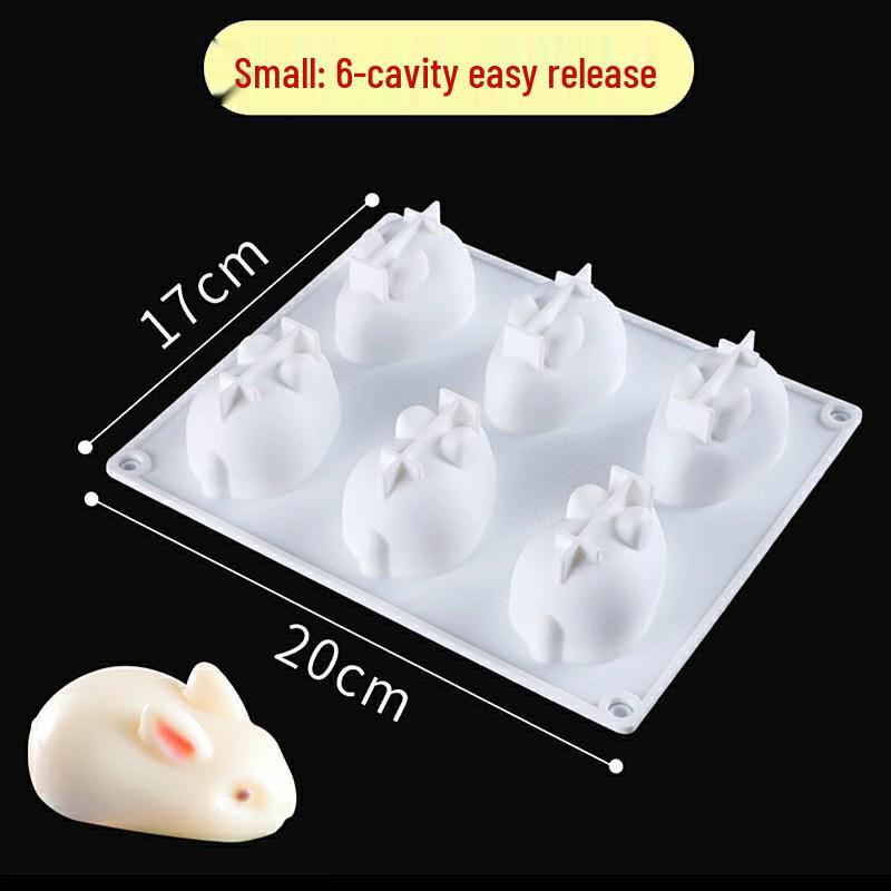 6-dutinková silikonová forma zajíček pro 3D dort, pěnu, pudink a želé