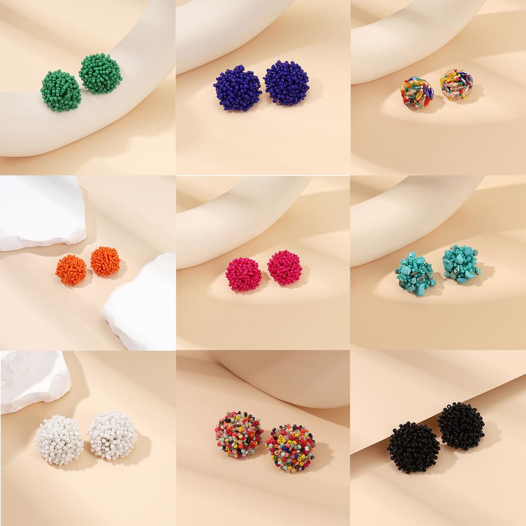 Summer Ethnic Style Bohemian Rice Bead Temperament Stud Earrings, Simple Niche Retro Handmade Earrings