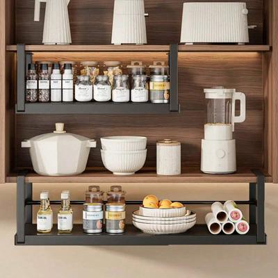 1pc-Expandable Cabinet Storage ShelfSpice Hanging Rack Kitchen Counter Organizers Shelves Under Cabinet Retractable Basket