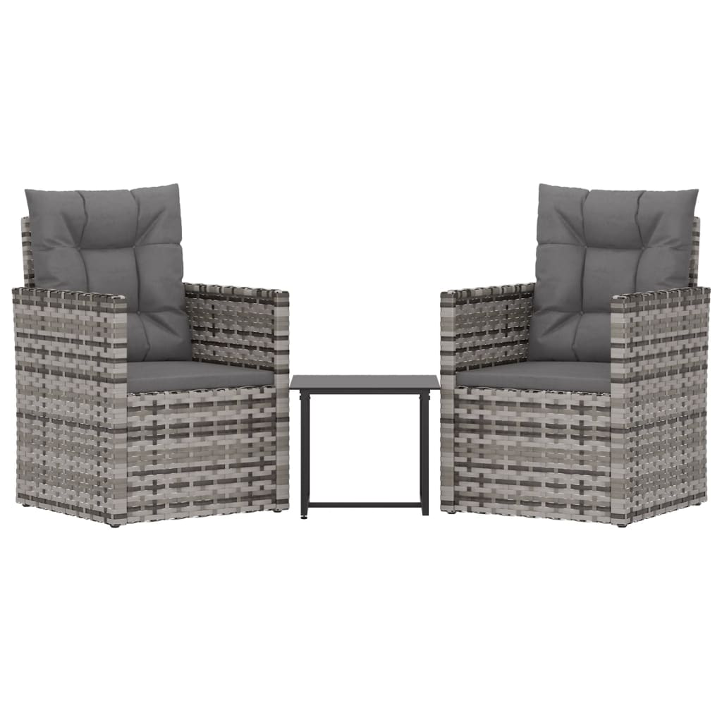 VidaXL 3-tlg. Garten-Lounge-Set mit Kissen Poly Rattan Grau