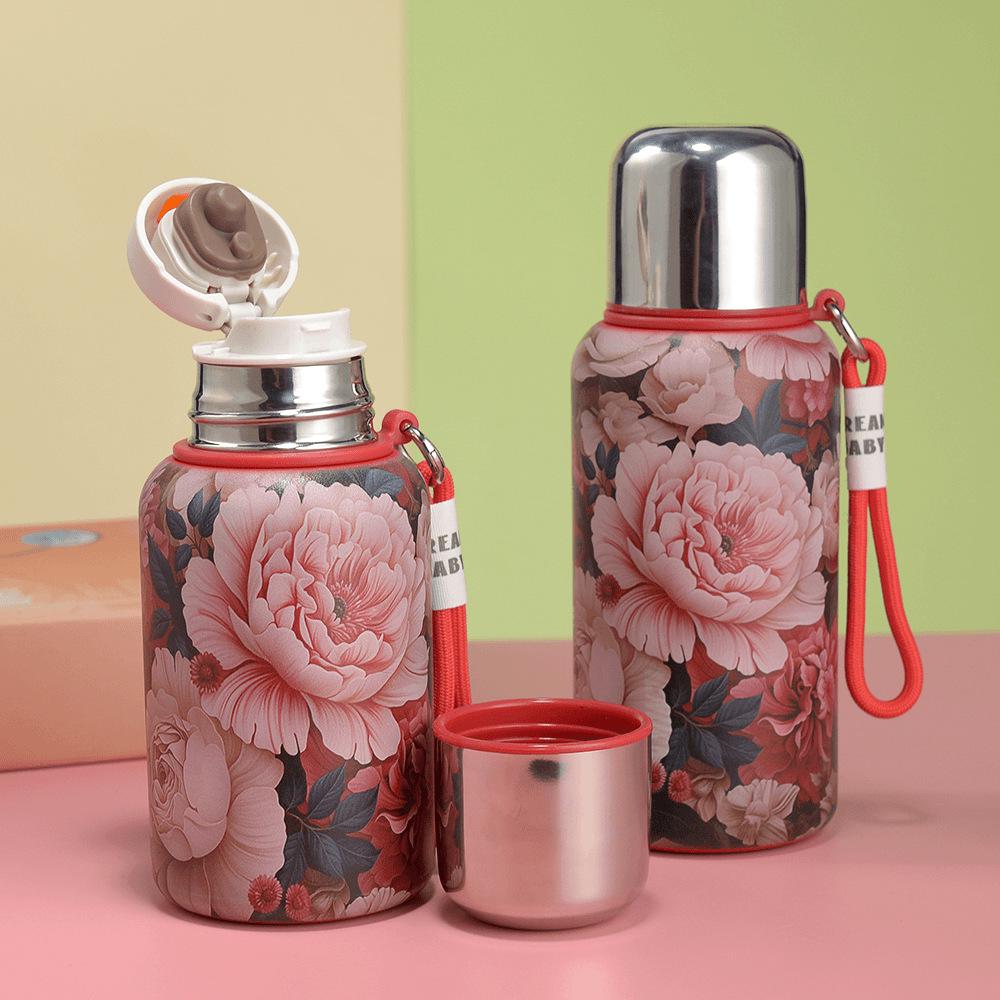 Floral Chinese-Style 316 Stainless Steel Insulated Tea Infuser Cup with Water Separation