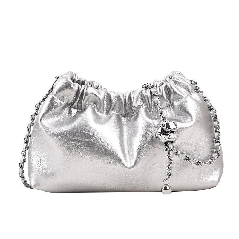 Pleated Cloud Design Crossbody Bag with Chain Strap Casual Versatile Commuting Shoulder Bag