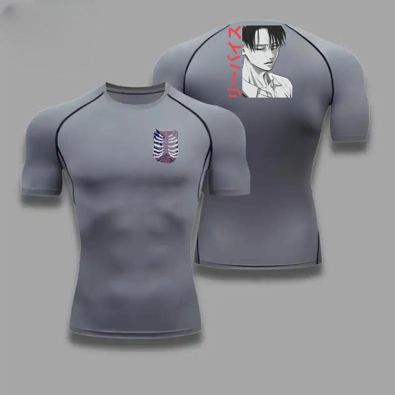 Men Compression Shirt Workout Quick Dry Levi Ackerman Print Top Breathable Sweat Absorbing Fit Fitness T-Shirt Sweat-Resistant