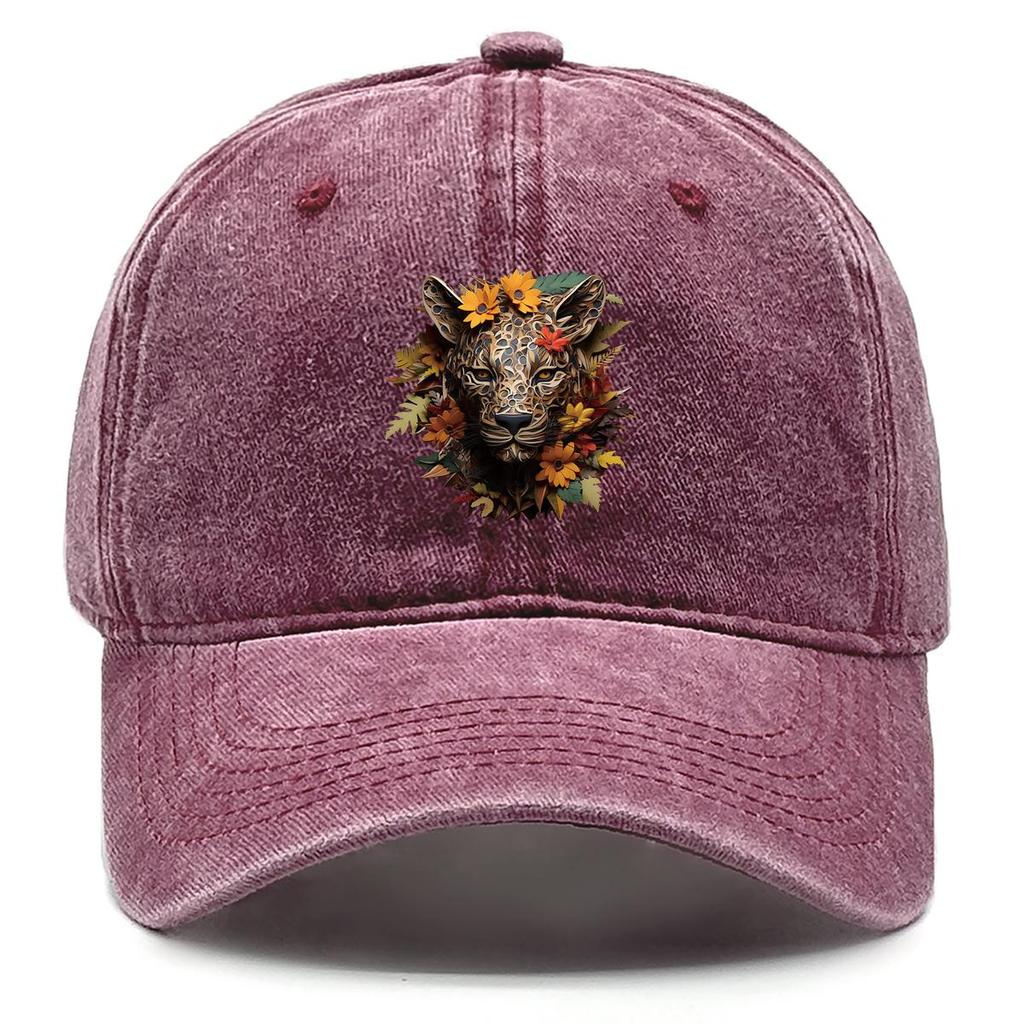 Black Leopard Print Adjustable Sun Hat, Animal Dad Hat Inelastic Casual Solid Color Lightweight Snapback Baseball Hat