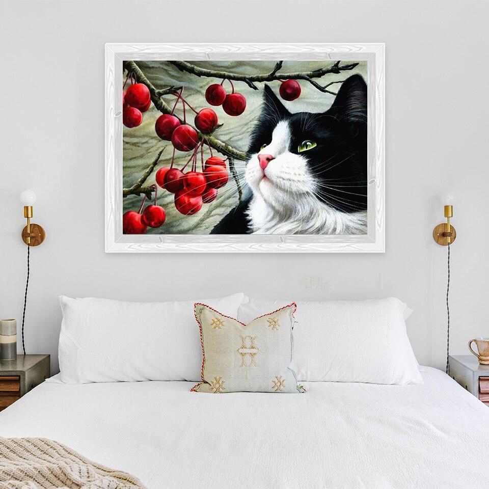 Nuovo 5D Pittura Diamante Fai da Te Gatto Fiore Ricamo Diamante Animale Punto Croce Trapano Rotondo Completo Decorazione Casa Arte Manuale Regalo