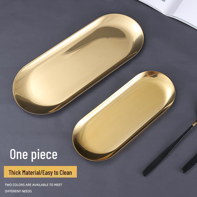 Gold Stainless Steel Oval Tray - Jewelry, Towel, or Korean BBQ Use