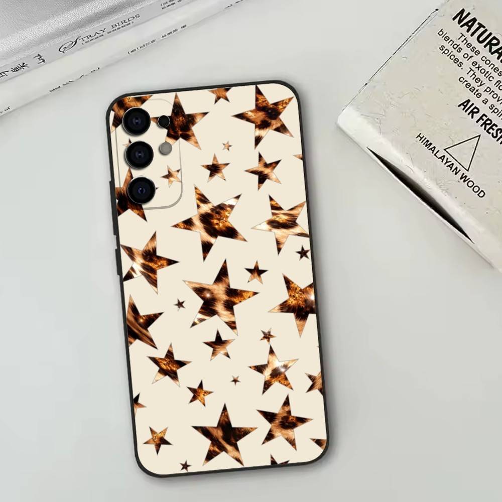 Trendy Leopard Print Star Pattern   Phone Case Black Silicone Soft For Samsung S25,S24,S21,S22,S23,S30,Ultra,S20,Plus,Fe,Lite