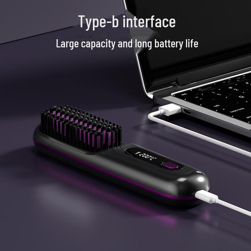 "Portable Mini Wireless Rechargeable Ceramic LCD Hair Straightening Comb"