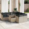 Vidaxl 9-Cz. Garden Furniture Set, Cushions, Light Grey Poly Rattan