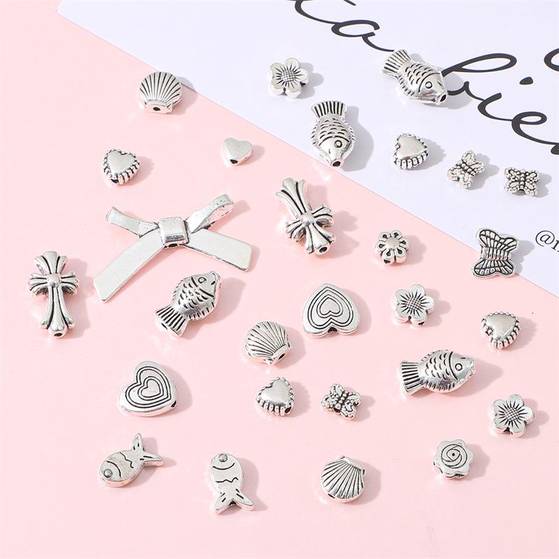 Antique Silver Alloy Heart, Flower & Butterfly Pendant for DIY Retro Jewelry Making