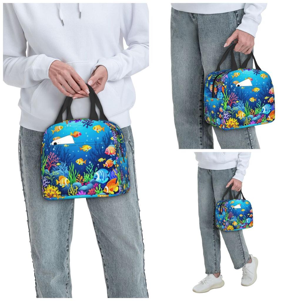 Underwater Coral Reef Fish Insulated Lunch Bag for Kids School Cooler Thermal Food Box Tote Portable Lunch Boxes Container