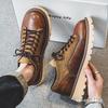 Herrskor i vinrött läder med rund tå - Casual lågskor - Mångsidig Retro Brittisk Amerikansk Stil