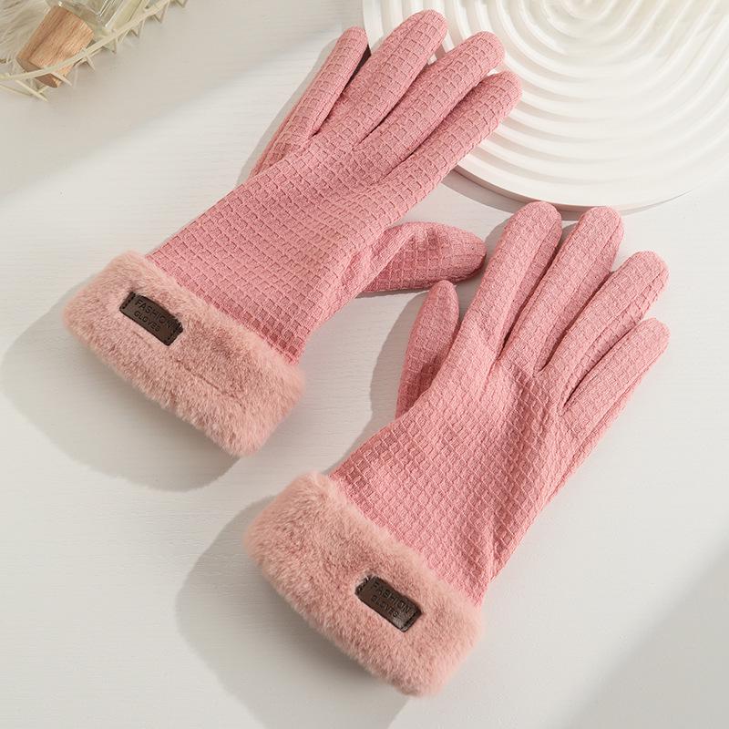 Women's Cute Bow Touchscreen Gloves for Autumn & Winter - Warm, Thickened Velvet, Cold-Proof for Outdoor Cycling