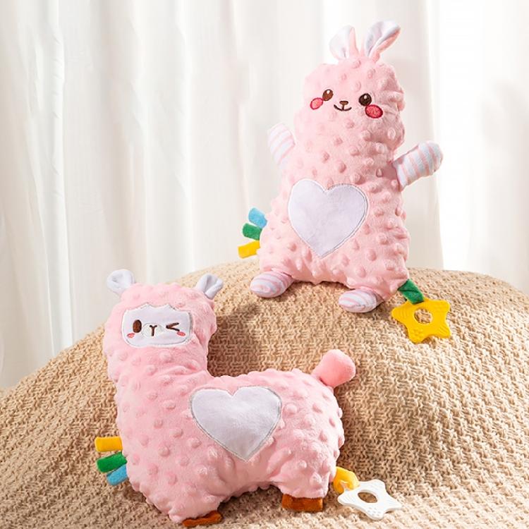 Soft Plush Stuffed Animal Teething Toy for Babies with Cracker Paper Teether and Texture Designs for Newborns Comfort