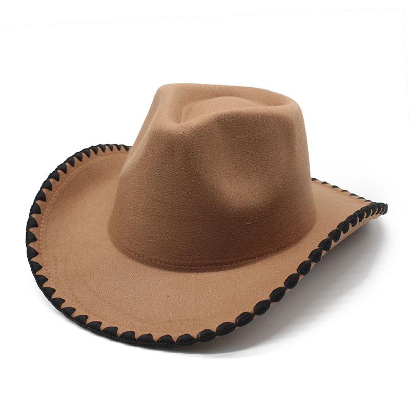 Crossed Edge Western Cowboy Hat Men'S And Women'S Outdoor Knight Hat Hemming Famous Style Curved Brim Top Hat