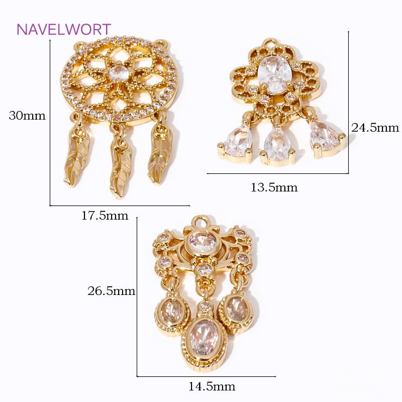 2/4Pcs Brass Leaf Charms 18K Gold Plated Charms Connector,Inlaid Zircon Leaf Charms Pendants For Jewelry,DIY Jewelry Material