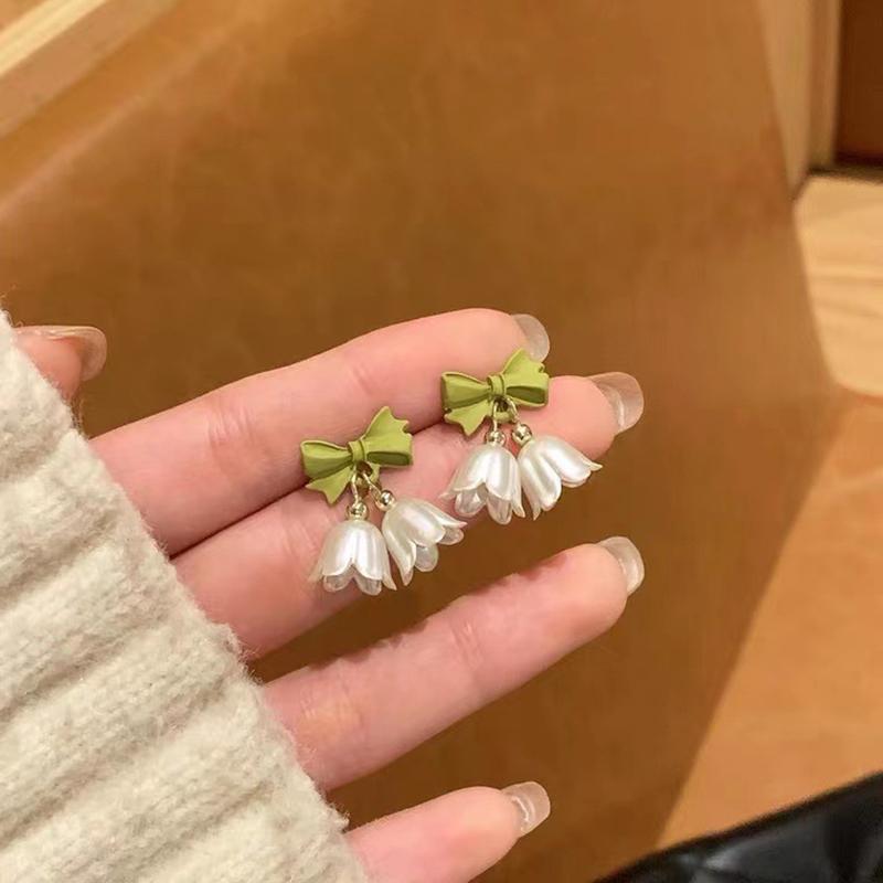 1Pair Sweet Bow Bell Orchid Stud Earrings For Women Girls Elegant Exquisite Versatile Advanced Sense Bowknot Earrings Jewelry