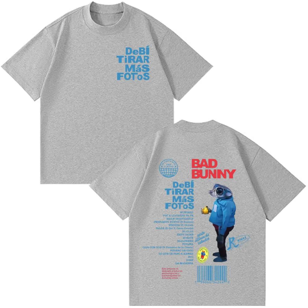 Rapper Bad Bunny Tour Album Merch T Shirts Debi Tirar Mas Fotos DTMF Graphics Tshirts Unisex Hip Hop Oversized Cotton Tshirt