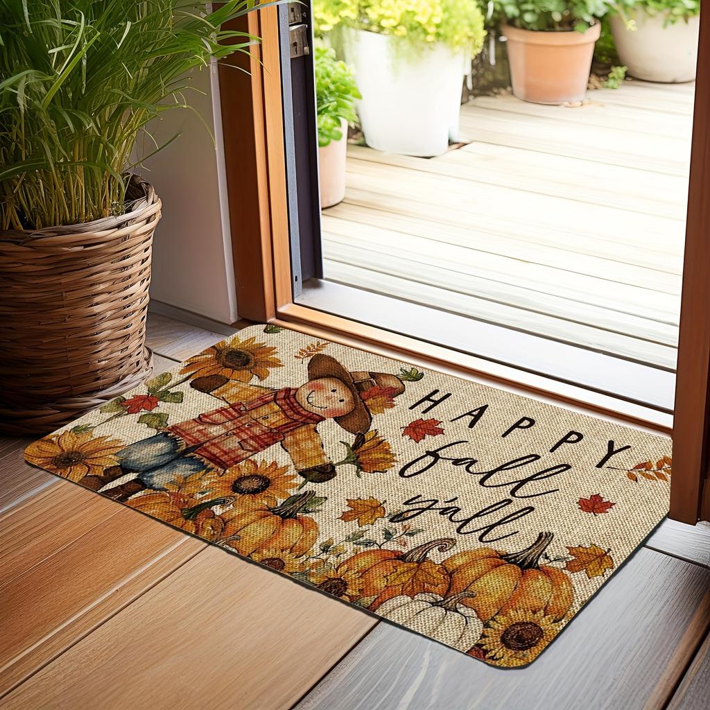 1 Stück Kürbisse Sonnenblumenmuster Fußmatte Modern Küche Polyester Teppich, Rutschfest Bunt Innen Teppich, Für Zuhause Badezimmer Schlafzimmer Wohnzimmer Deko
