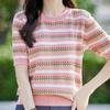 Navava Women Flower Stripe Short Sleeve Knit Tee Nk3117