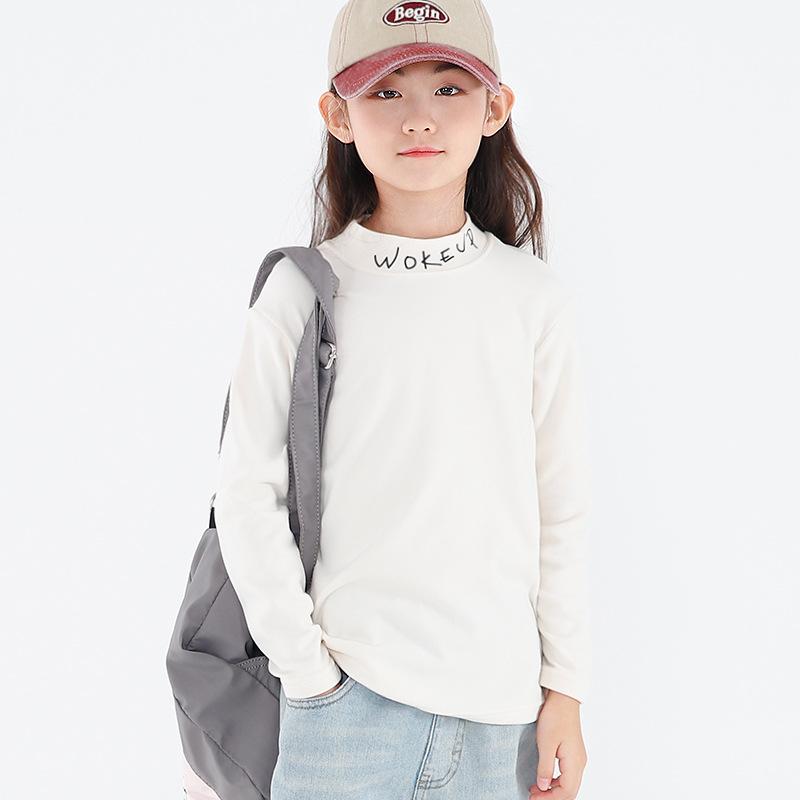 Girls' Half Turtleneck Base Shirt Autumn Winter Children's Long Sleeve Mid-High Neck Inner Top A-Class Big Kids Warm Top