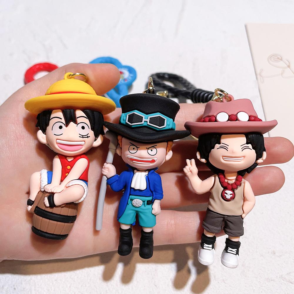 One Piece Anime 3D Silikon Schlüsselanhänger Set Geflochtenes Armband Luffy Zoro Ace Law Chopper Sabo Taschenanhänger Anhänger Geschenk Für Fans