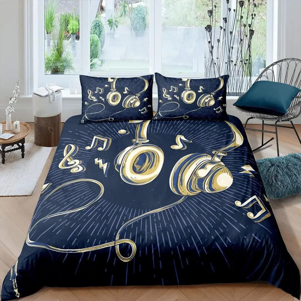 Headphone Printed Duvet Cover Collection Musical Geometric Pattern Comforter Cover Boys Teens Double Queen King Polyester Qulit Cover