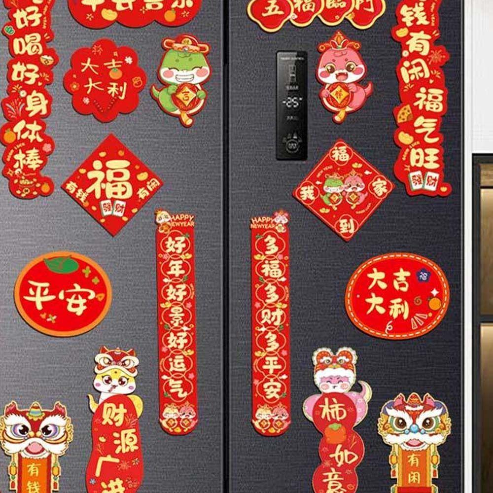 Cute Chinese New Year Fridge Magnets Traditional Festive God of Wealth Refrigerator Magnet Cartoon Snake Year Hanging Pendent